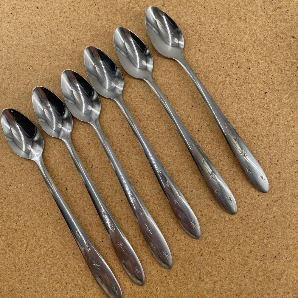 Marcrest 5 Star Iced Tea Spoons Set Vintage Stainless Atomic Starburst 7.5 in